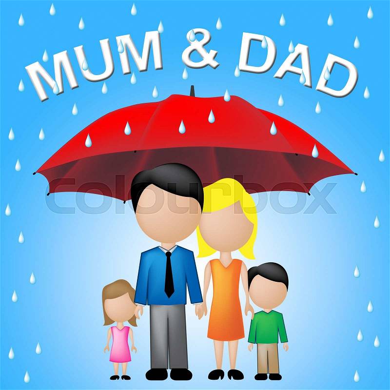 Mum Dad Meaning Father\'s Day And Parasols, stock photo