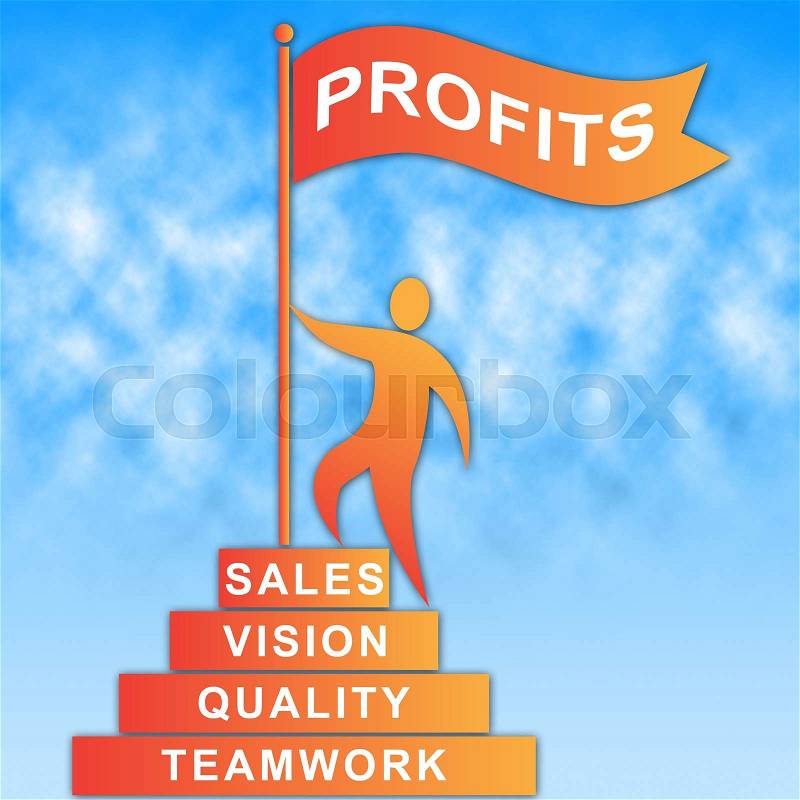 Profits Flag Representing Revenue Earns And Investment, stock photo