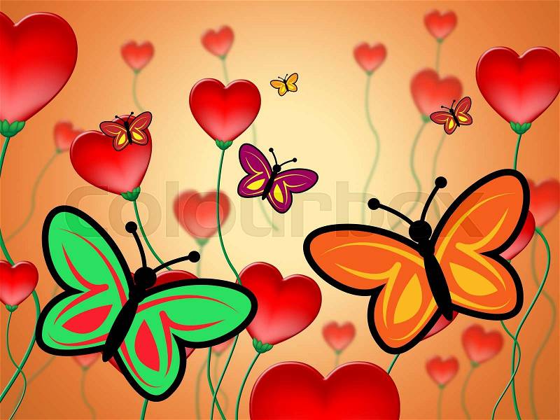 Heart Butterflies Represents Valentine Day And Butterfly, stock photo