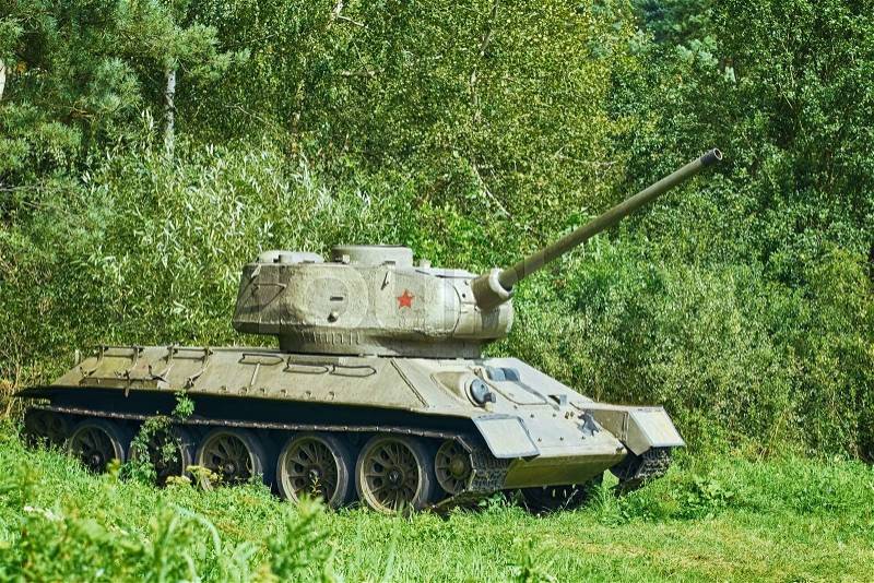 Tank of World War 2 in the Forest, stock photo