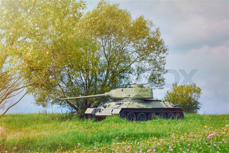 Tank of Second World War on the Battle Field, stock photo