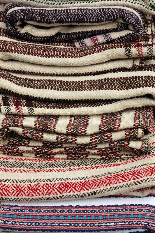 Traditional handmade woven fabrics, stock photo