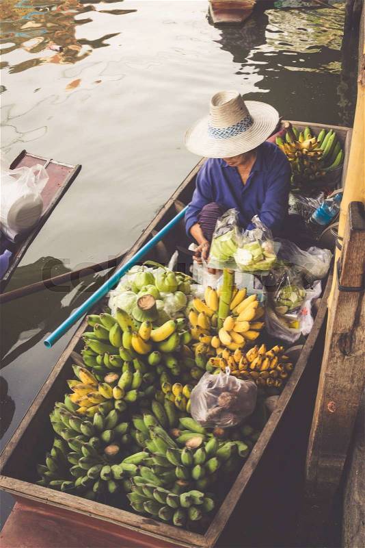 Damnoen Saduak floating market in Ratchaburi near Bangkok, Thailand, stock photo