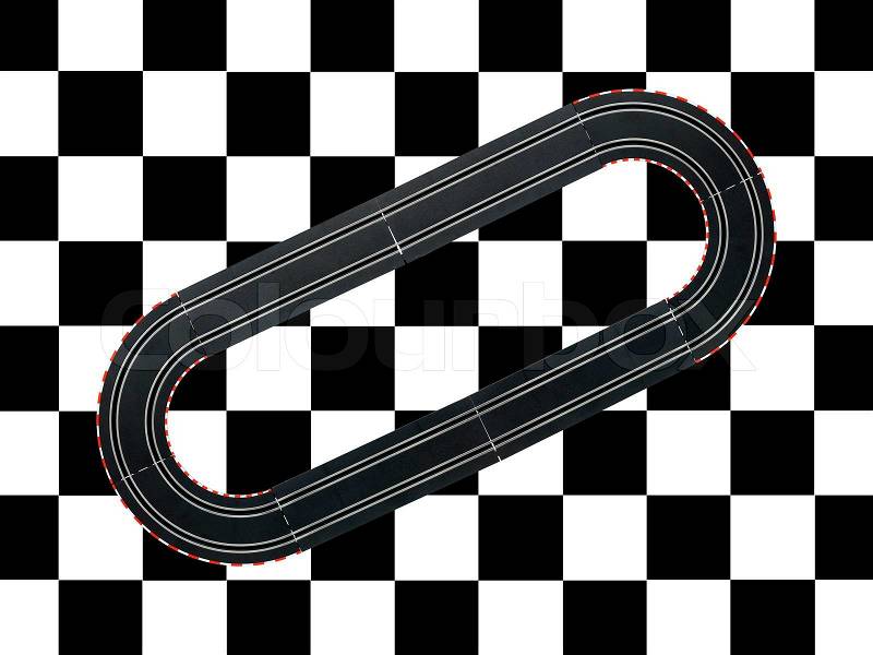 An image of a toy slot car racing track, stock photo