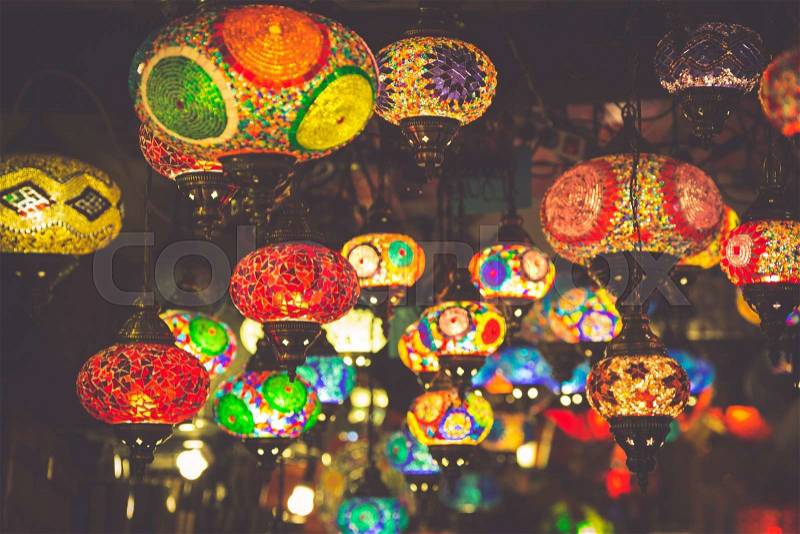 Arabic lamps and lanterns in the Marrakesh,Morocco, stock photo