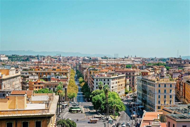 Old city center of Rome viewed from Vatican in Italy, stock photo
