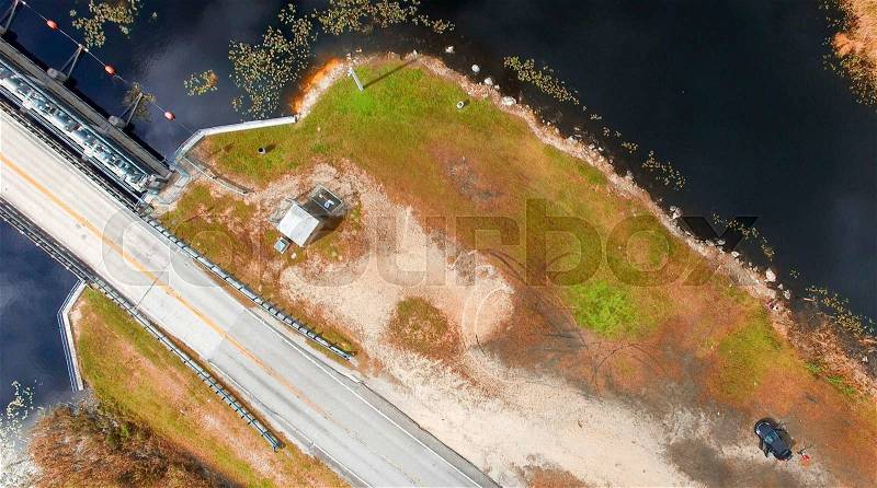 Aerial view of Florida Everglades at dusk, stock photo
