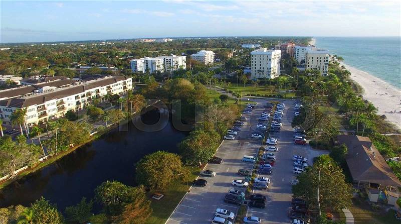Naples, Florida. Aerial view of city skyline and coast, stock photo