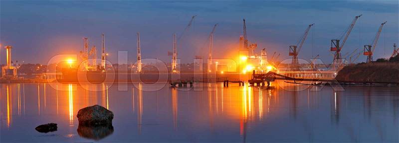 Tanker in the port. Harbor at night, Black sea, stock photo