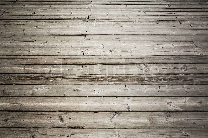 Uncolored old dark gray wooden floor. Background photo texture, stock photo