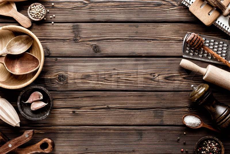 Culinary background with kitchen utensils, stock photo