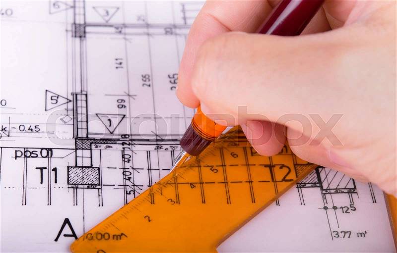 Architectural plans project architect blueprints, stock photo