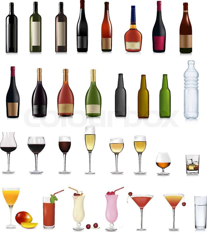 Set of different drinks and cocktails. Vector illustration, vector
