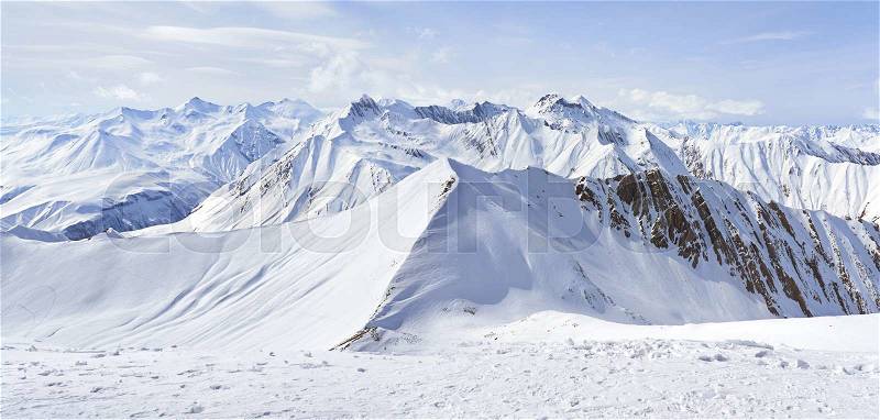 Peaks stretching far beyond the horizon, the top view, stock photo