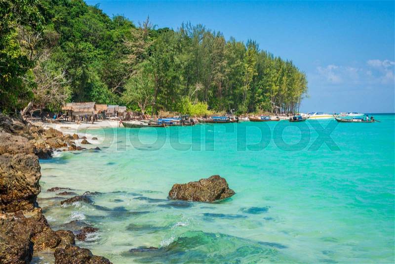 Bamboo Island is one other island in the Andaman Sea near phi-phi islands,Thailand, stock photo