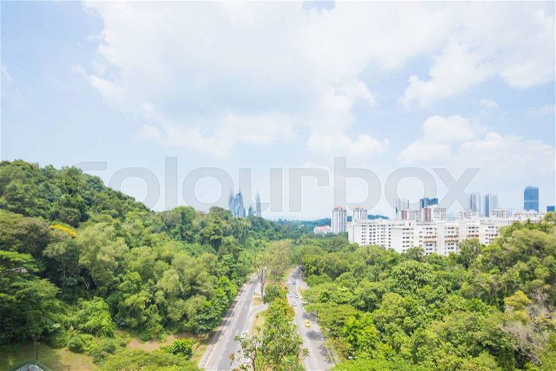 Road Park in Singapore. Road route into town There is a shady tree, stock photo