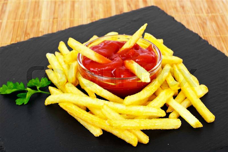 French Fries with Ketchup Studio Photo, stock photo