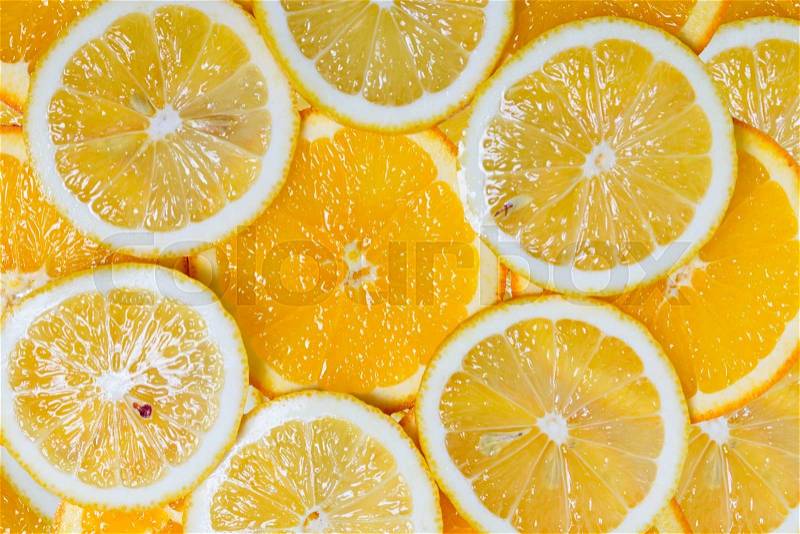 Collage with citrus-fruit. lemon and orange slices, stock photo