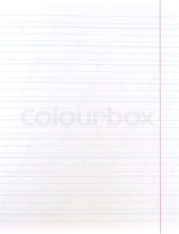 Blank lined notebook sheet (with diagonal lines and red margin), stock photo