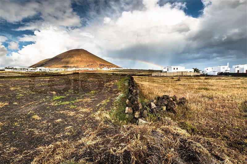 Volcanic landscape of the island of Lanzarote, Canary Islands, Spain, stock photo