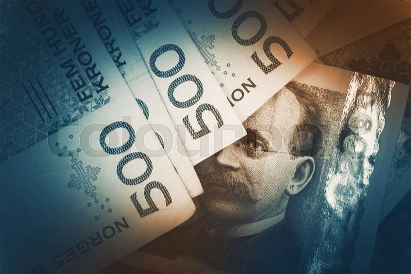 Norwegian Krone Banknotes Closeup Photo. Norwegian Currency Concept, stock photo