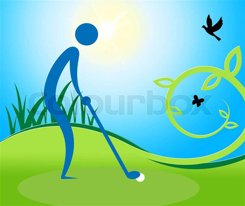 Man Teeing Off Showing Golf Course And Golfing, stock photo