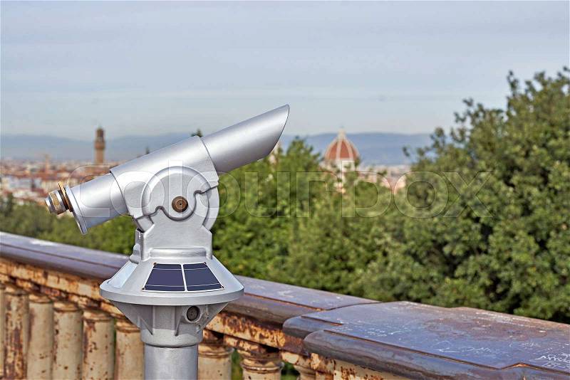 Binoculars with wonderful view of Florence, Italy, stock photo