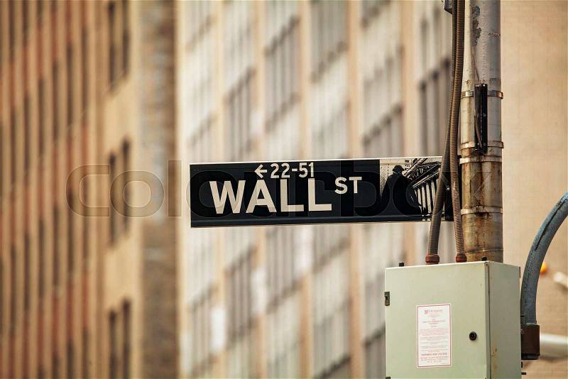 Wall street sign in New York City, USA, stock photo