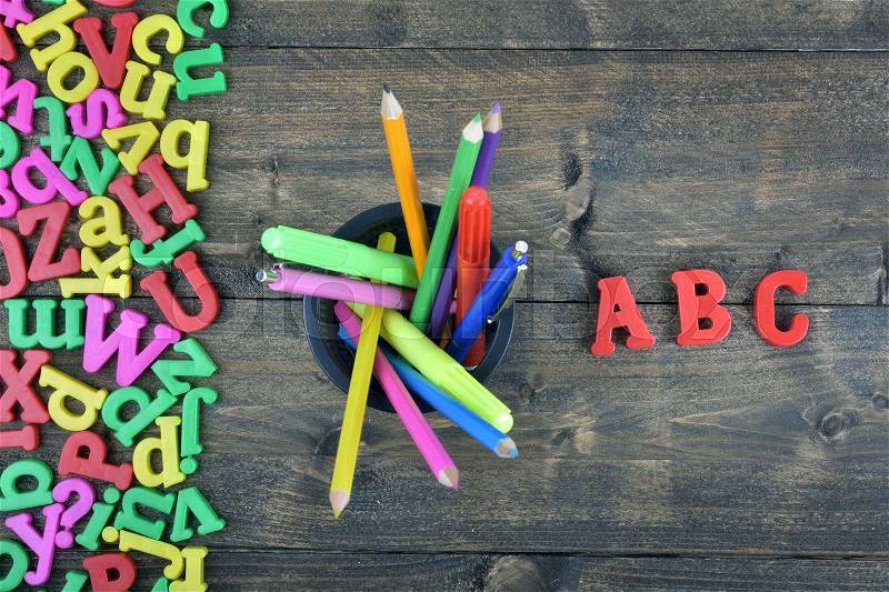 ABC word on wooden table, stock photo