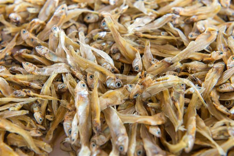 Dried Small fish anchovies used in Asian cuisine, stock photo