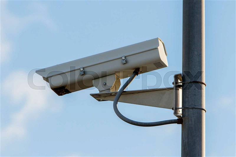 Grunge security camera on a pole - Iceland, stock photo