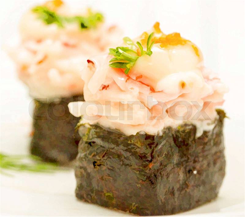 Japanese Sushi Showing Oriental Food And Delicacy, stock photo