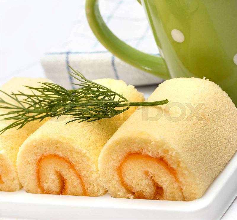 Cake Roll Indicating Swiss Rolls And Desserts, stock photo