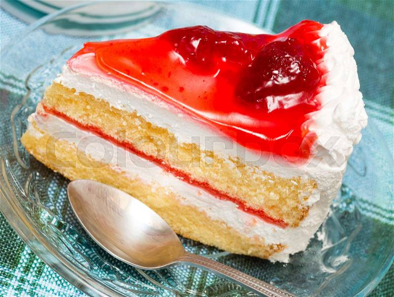 Strawberry Cream Cake Representing Restaurant Yummy And Gateaux, stock photo