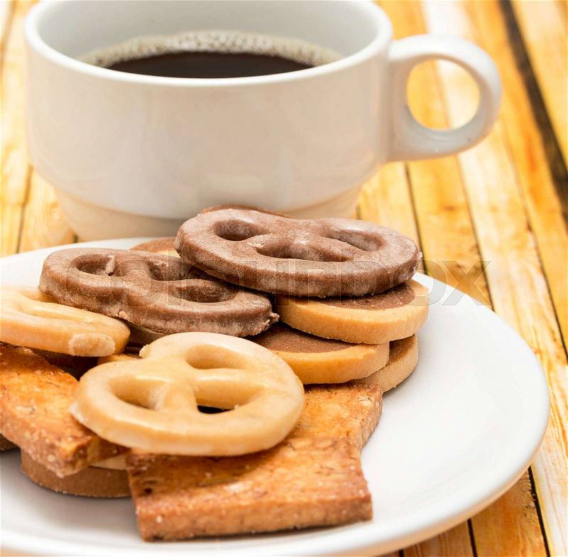 Relaxing Coffee Break Showing Bickies Biscuit And Caffeine, stock photo