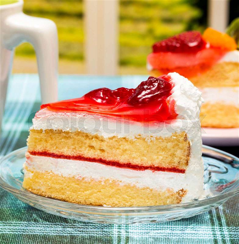 Strawberry Cream Cake Indicates Desserts Appetizing And Restaurant, stock photo