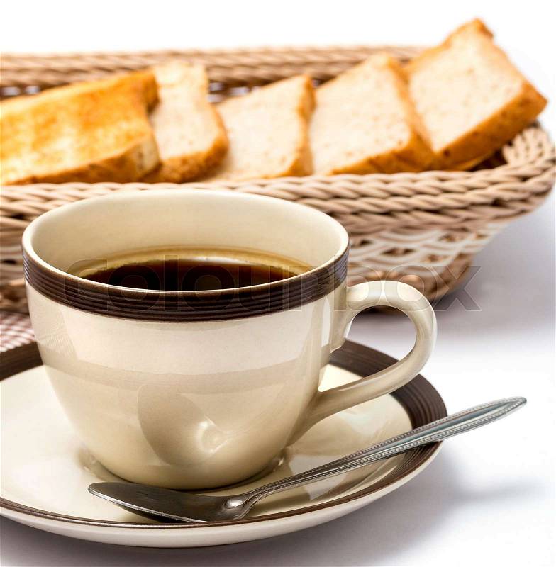 Coffee And Bread Indicating Meal Time And Black, stock photo
