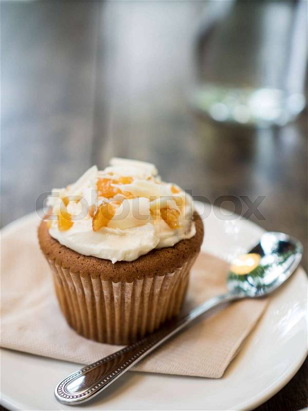 Sweet and tasty food for break time with cup cake, stock photo