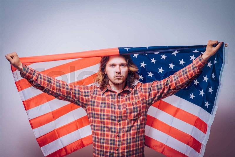 Man listening national anthem. Patriot, stock photo