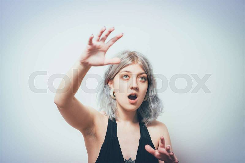 The woman is afraid of fear, stock photo