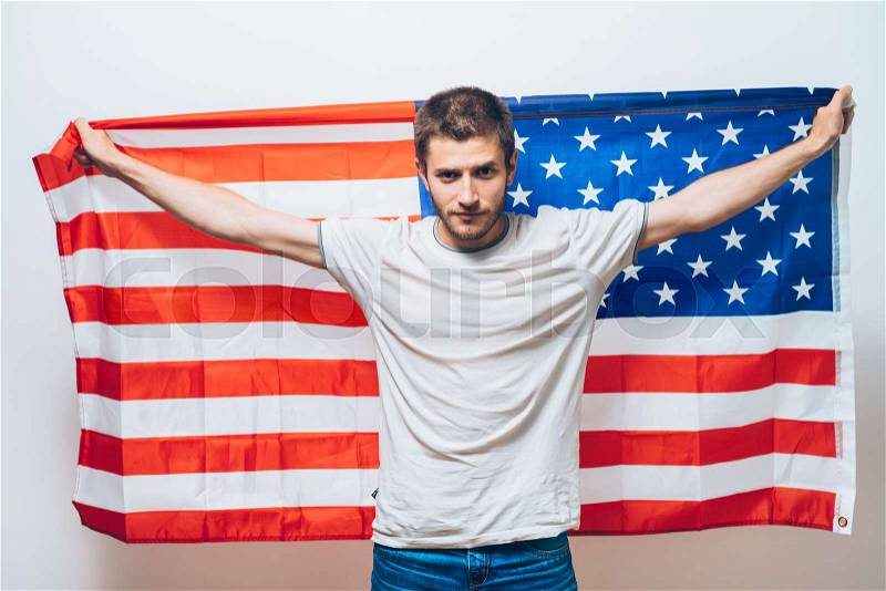 Man listening national anthem. Patriot, stock photo