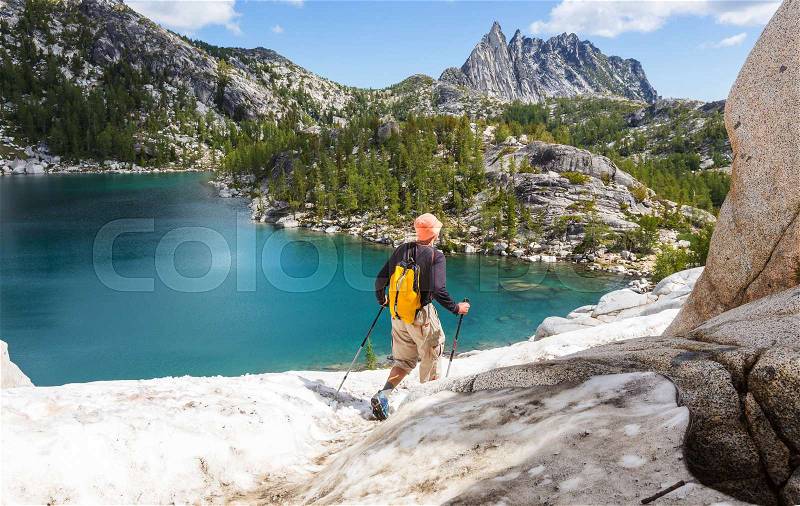 Beautiful Alpine lakes wilderness area in Washington, USA, stock photo