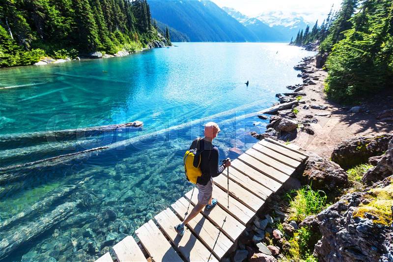Hike on Garibaldi Lake near Whistler, BC, Canada, stock photo