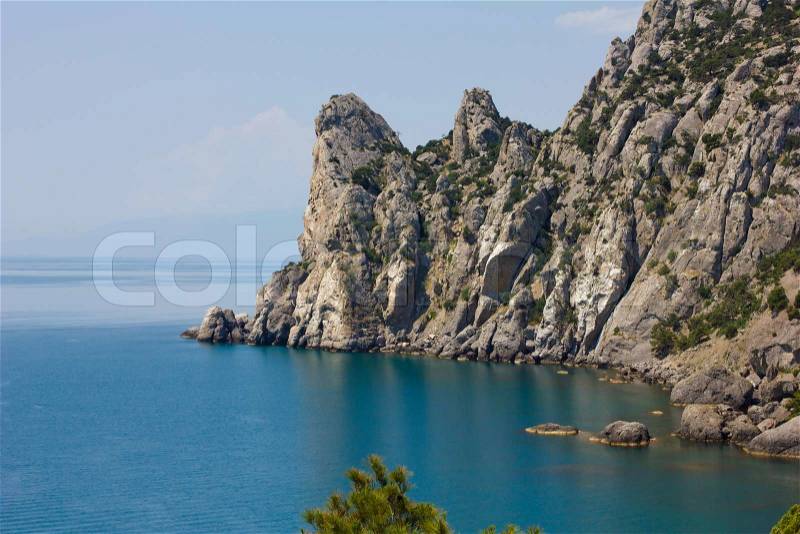 One of the most beautiful places in the Black Sea coast of Crimea - Mountain top guard, the Blue Bay and Imperial Beach, stock photo