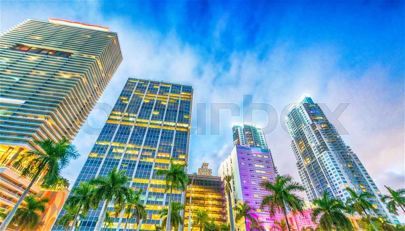 Downtown Miami at sunset, Florida, stock photo