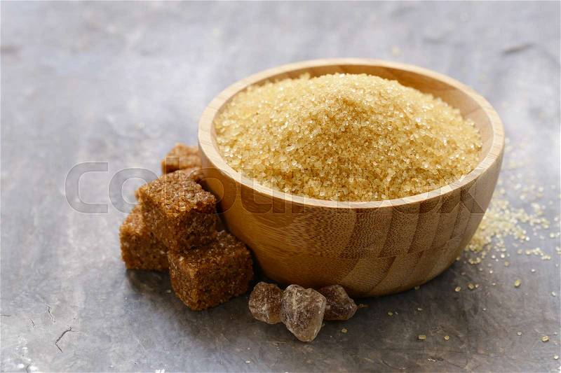 Brown cane sugar (refined sugar and granulated sugar), stock photo