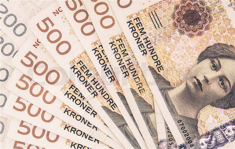 Pile of Norwegian Krone. Norwegian Currency Financial Background, stock photo