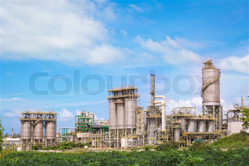 Chemical refinery industrial plant with blue sky , Eastern industrial of Thailand, stock photo