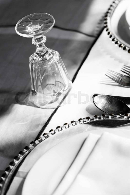 Table setup in black and white , stock photo