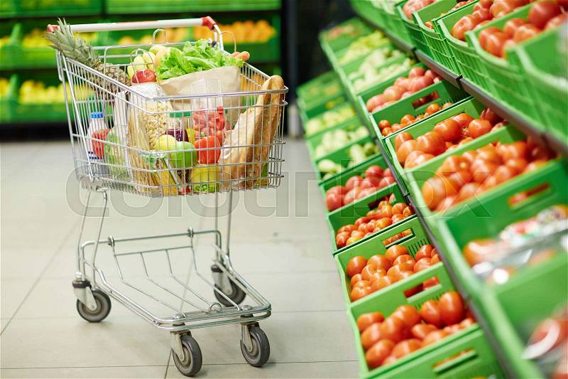 Cart with fresh vegs and fruits, stock photo